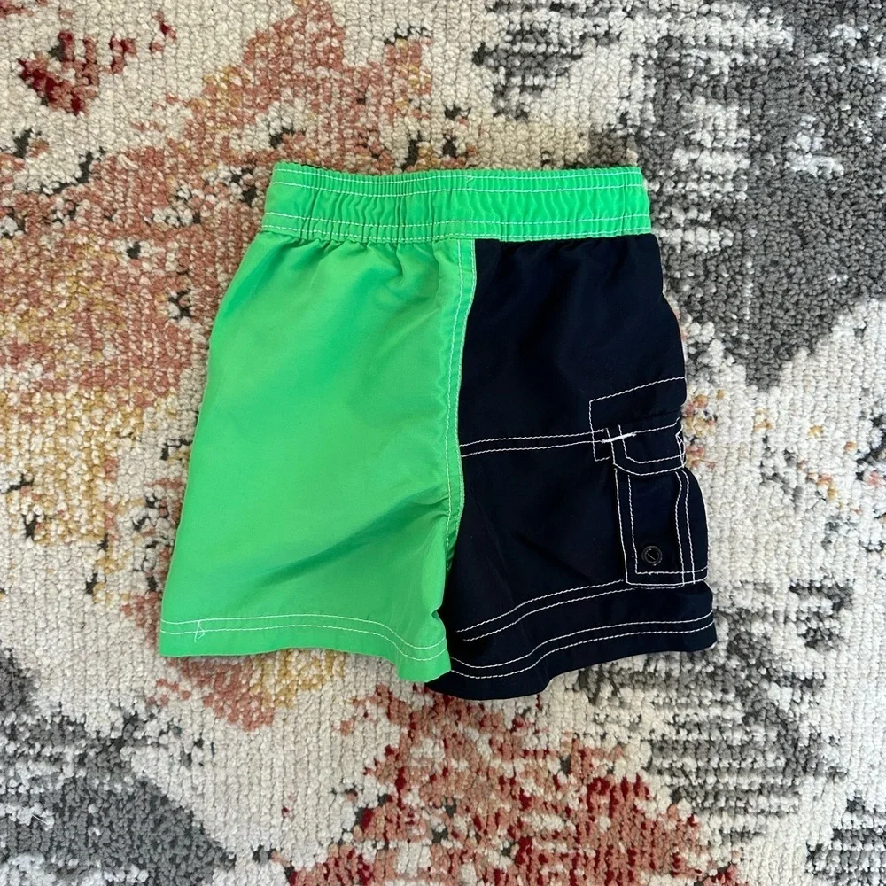 Nautica 12 Month Baby Boy Swim Trunks Shorts Vibrant Green & Navy Blue EUC